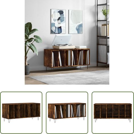 Rangement vinyle - Armoire à disques chêne fumé 100x38x48 cm bois d'ingénierie (1/5)