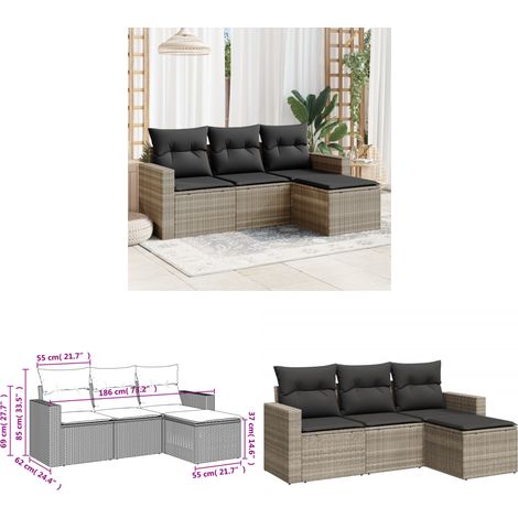 Salon de jardin 4 pcs avec coussins gris clair résine tressée - Salon De Jardin - Meuble De Jardin - Mobilier Extérieur - Salon D'extérieur - Set De Canapé - Home & Living (1/3)