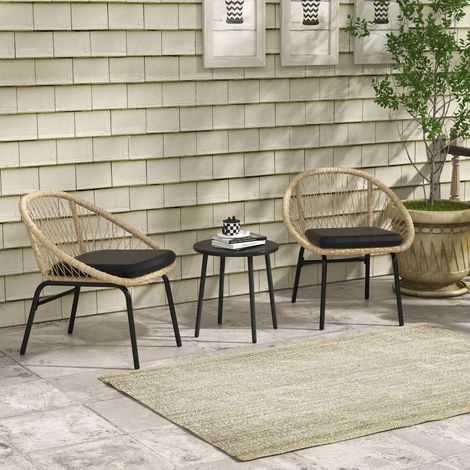 Salon de jardin 3 places résine tressée jaune avec coussins confortables et table basse (1/5)
