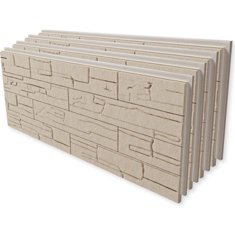 HEXIM Fassadenpaneele 121x50 cm - Steinoptik EPS Wandpaneel Acrylbeschichtung Innen & Außen: FP102, 3.63 QM / 6 Platten