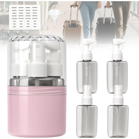 4-in-1 Reisespender, 50 ml nachfüllbare 4-in-1 Reiseflasche, auslaufsicheres Flugzeugset mit Etiketten, Mini-Reisespender für Shampoo, Lotion und Spülung (M1) (1/5)