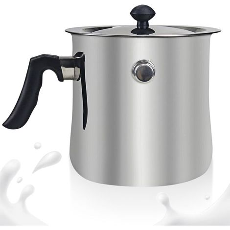 Casserole à lait à induction - 1.5L En acier inoxydable Double paroi Avec bec verseur et couvercle en verre Avec poignée en plastique antidérapante pour cuisinières à gaz, électriques et à induction (1/5)