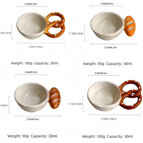 Bols en céramique originaux pour le pain et les bretzels : bols à sauce compatibles lave-vaisselle, pour la maison, les fêtes et les sauces créatives. (1/4)