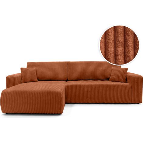 Canapé d'angle réversible conv 5p ALYA en velours cotelé épais Terracotta