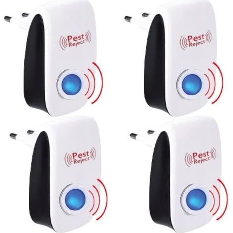 Répulsif à nuisibles à ultrasons – Lot de 4, éloigne rongeurs et insectes, sans danger pour l'homme et les animaux, protège maison, jardin et sous-sol
