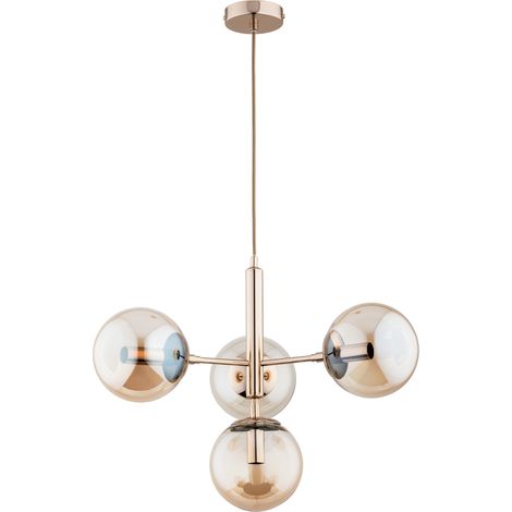 Suspension moderne laiton, globes ambre 4xE14 VOLDA (1/3)