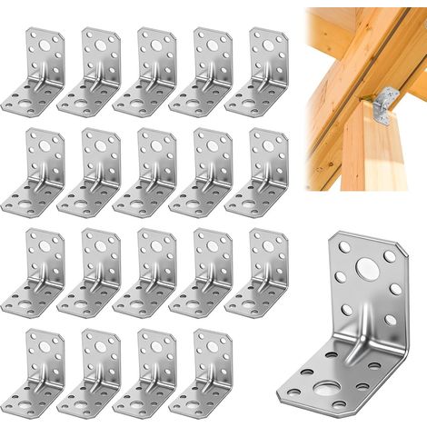 Equerre Fixation Metal, 20 Pièces Equerre de Fixation 50 x 50 x 35 x 1.8 mm Equerre Metal Equerres de Coin Perforée, Connecteur Charge Lourde Argenté (1/5)