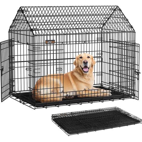 Transportín plegable para perros 120 x 72,5 x 109 cm de metal para perros grandes con doble puerta fácil limpieza para casa o coche color negro 120008013