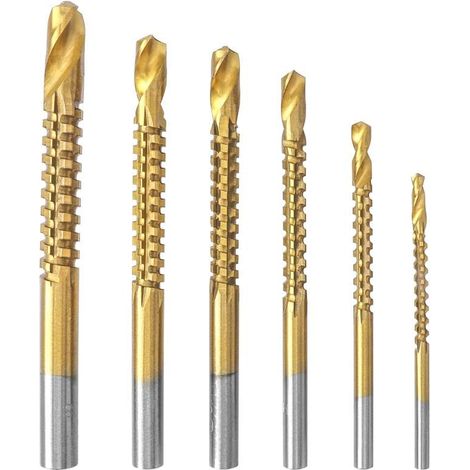 Treki Lot de 6 forets hélicoïdaux de 3 à 8 mm pour perceuse à bois, jeu de forets hélicoïdaux à bois pour visseuse sans fil, rainures, trou oblong du bois, métal souple, plastique (1/5)