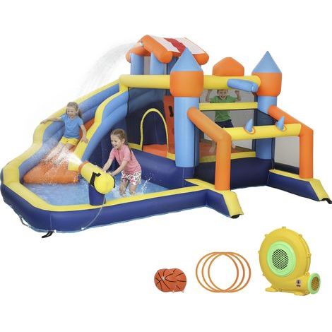8-in-1-Hüpfburg mit Gebläse, Wasserpark, Rutsche, Trampolin und buntem Bällebad (1/5)