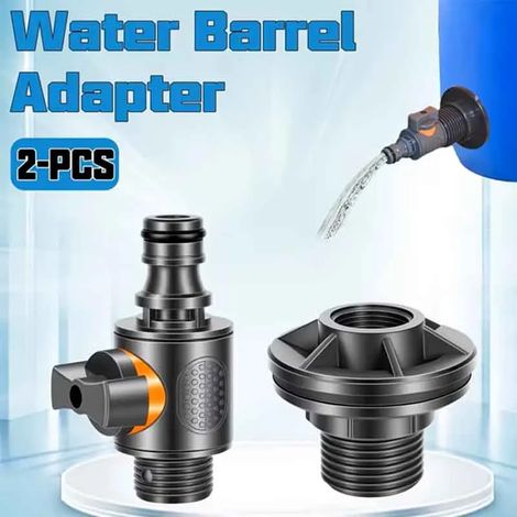 Adaptateur pour réservoir d'eau IBC (lot de 2) avec vanne d'arrêt, raccord rapide pour tuyau d'arrosage et robinet de baril d'eau de pluie (1/5)