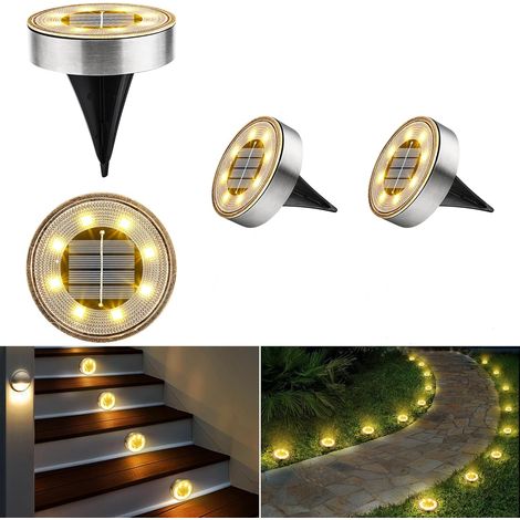 Lot de 4 lampes solaires de sol à lumière chaude – Étanches IP68, éclairage extérieur pour jardin, allées et escaliers, sans fil (1/5)