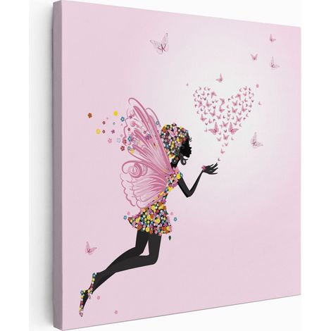 Tableau toile Enfants Carré - Fée coeurs papillons - 20x20 cm (1/2)
