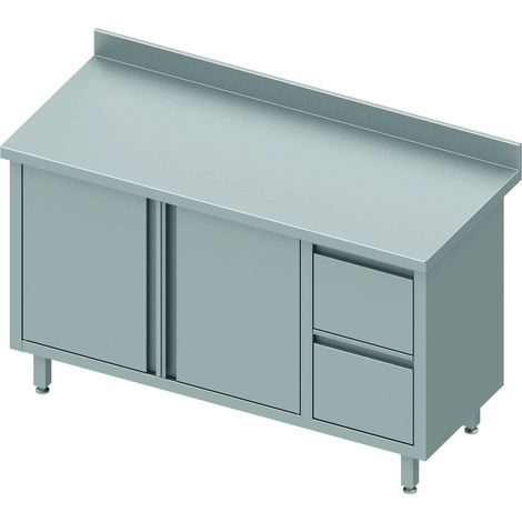 Table Armoire Inox Adossée - 2 Portes Battantes & Tiroirs - Gamme 600 - Stalgast