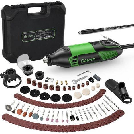 Outil Rotatif Multifonction 200W Filaire Meuleuse Perceuse avec 135 Accessoires 6 Vitesses Variables 8000-35000RPM Mandrin à 3 Griffes pour Découpe Ponçage Gravure Vert - (1/5)