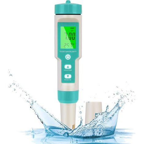 pH-mètre électronique 5 en 1, pH-mètre avec écran LCD rétroéclairé, appareil de mesure de la qualité de l'eau pour le pH/TDS/EC/température/salinité (1/5)