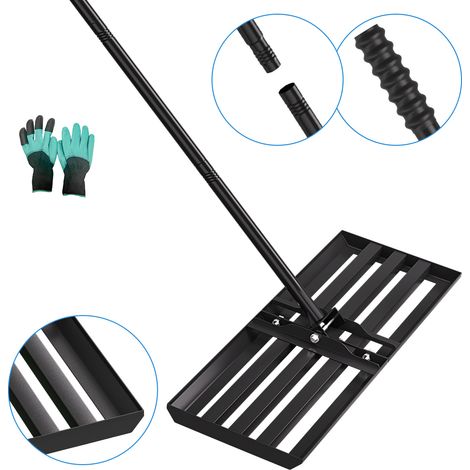 TolleTour Râteau de Nivellement Pelouse 75 x 25 cm – Raclette à Gazon en Acier Noir, Manche Extensible 2 m, Racloir Polyvalent Jardin (1/5)