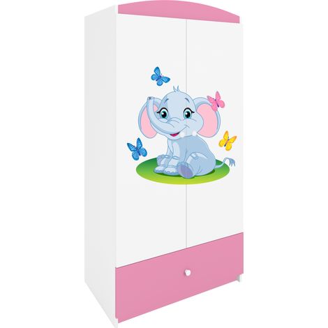 Kinderkleiderschrank mit Schublade Rosa clair – Słoń (1/5)