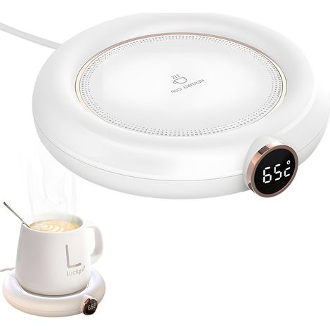 Sottobicchiere riscaldato intelligente, scaldatazze da caffè con riscaldamento vulcanico e 3 livelli di calore, temperatura regolabile per latte, caffè e tè (Bianco) (1/5)