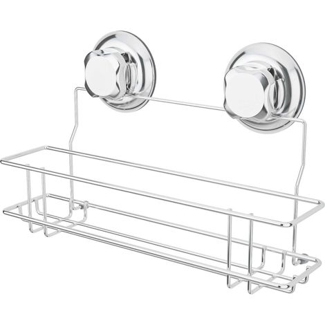 Panier de rangement mural à ventouses Bestlock chrome - COMPACTOR - 28.5 x 9.4 x H.13.7 CM - Argent