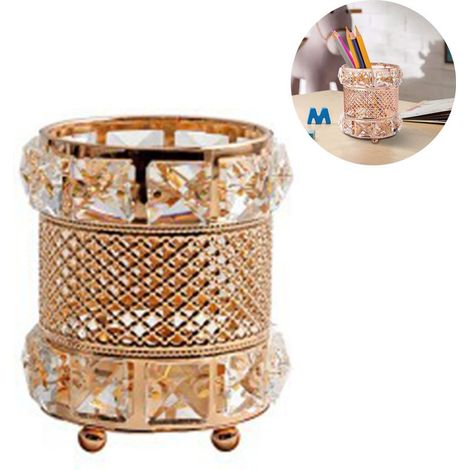 Présentoir à cosmétiques en cristal, porte-pinceaux de maquillage et boîte de rangement pour bijoux pour coiffeuse, pot rond vintage pour accessoires de toilette, idéal pour la salle de bain, la chamb (1/4)