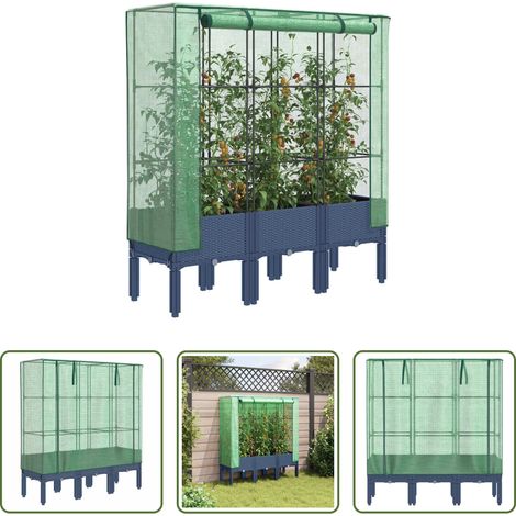 Gewächshaus -  Hochbeet mit Gewächshaus-Aufsatz Rattan-Optik 120x40x140 cm (1/5)