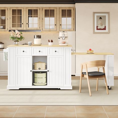 Carro de Cocina con 2 Puertas y 2 Cajones, Mesa Extensible, Enchufes y USB, para Cocina, 138×55×93 cm (1/5)