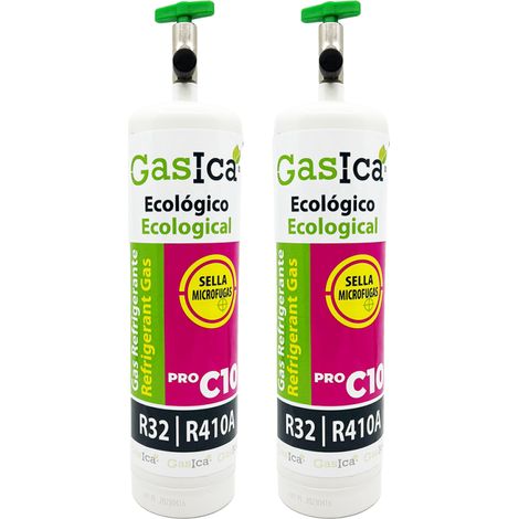 Pack 2 GASICA C10 PRO 400g  Sustituto Orgánico R410A R32  Incluye Válvula  Gas Ecológico de Alta Eficiencia Profesional