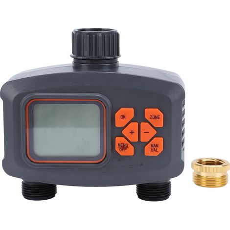 Programmateur d'arrosage numérique 2 voies, minuterie robinet jardin automatique, ABS étanche, 2 sorties indépendantes pour irrigation efficace pelouse et plantes (1/5)
