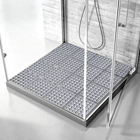 Alfombrilla antideslizante para ducha de 60 x 60 cm, con ventosas, para ducha o bañera, plegable y recortable, gris oscuro. (1/4)