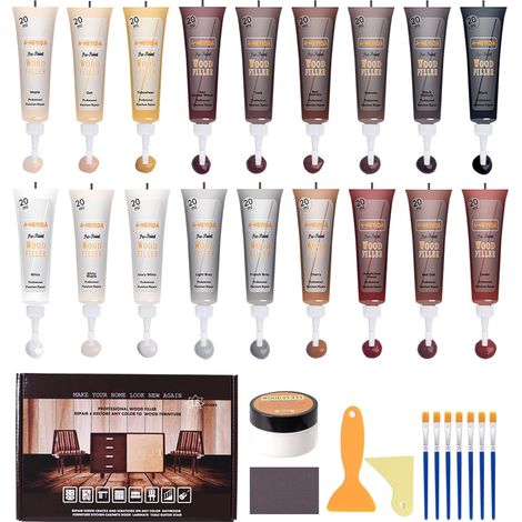 Kit reparation parquet, 31 pièces de mastic en bois, 18 couleurs, kit de réparation pour parquet, kit de réparation en bois - Réparez simplement vos meubles en bois, rayures et fissures (1/5)