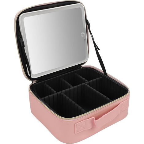 Trousse de Maquillage LED Portable, Matériau TPU, Miroir Rechargeable, Grande capacité avec Lumière Variable pour Les Amateurs de Maquillage de Voyage (Rosâtre) (1/5)