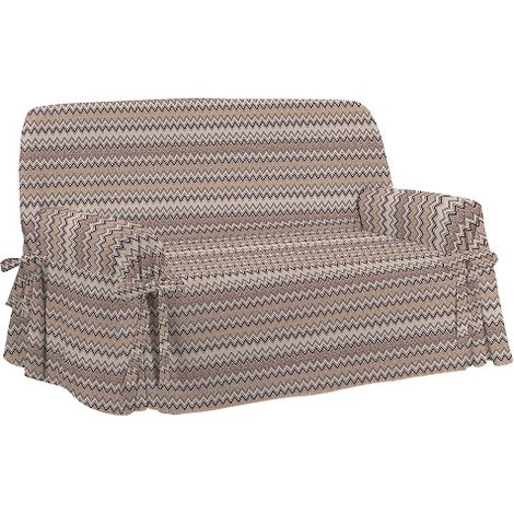 Copridivano 3 misure laccetti , salvadivano ,3 colori ottima qualità 100% Cotone fantasia zigzag Beige - 3 Posti