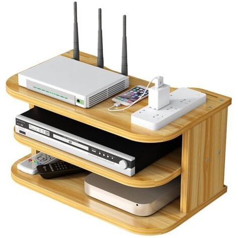 Routeur WiFi Boîte de Rangement Étagères Flottantes TV Set-Top Rack Mural Multicouche Gestion de Câbles Étagère de Rangement pour Décoration Murale (ji04,Bois de Cerise) (1/5)