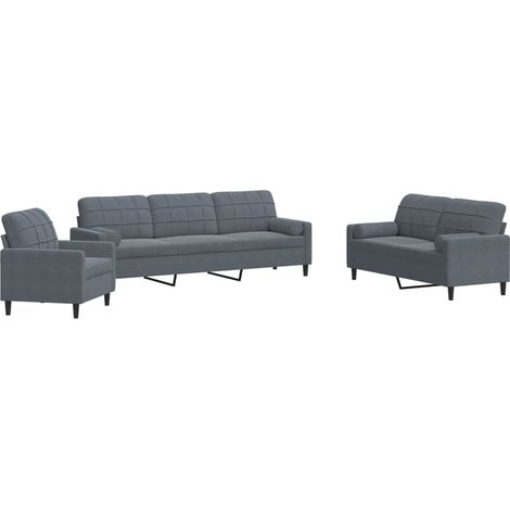 Maison Exclusive - Set di Divani 3 pz con Cuscini e Rinforzi Grigio Scuro Velluto