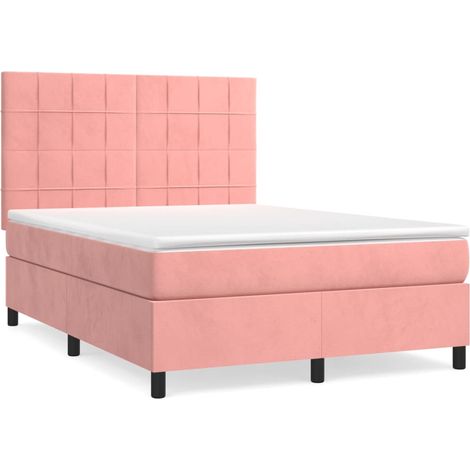 Maison Exclusive - Sommier à lattes de lit avec matelas Rose 140x190 cm Velours (1/5)