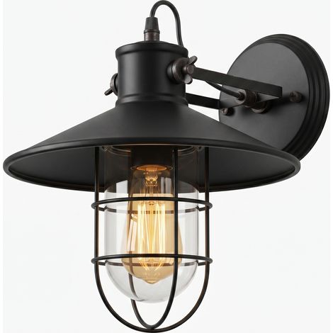 Applique Murale Vintage D'Intérieur Lampe Murale Rétro E27 Applique Murale Fer Noire (1/5)