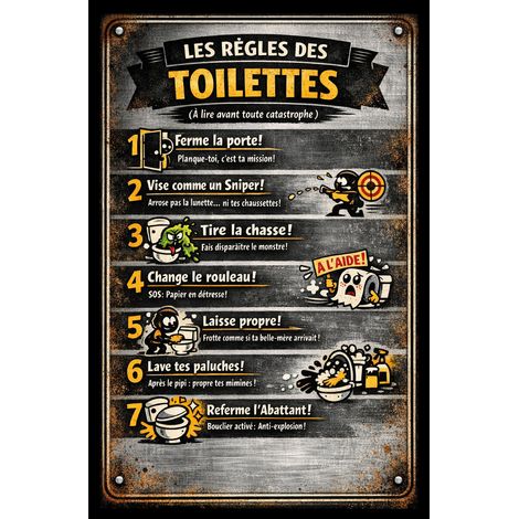 Plaque métal prière des toilettes 30,5 × 20 cm