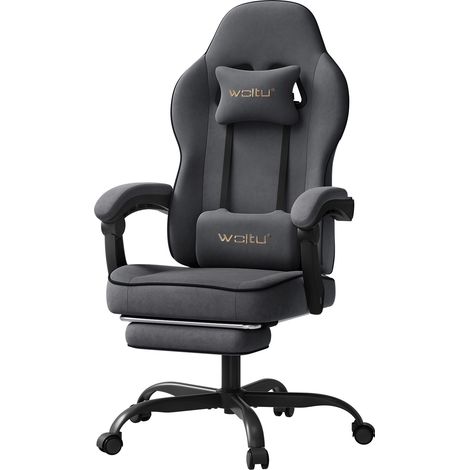 WOLTU Chaise Gaming, Fauteuil Gaming, avec Coussin à Ressorts Ensachés, Chaise Ergonomique, Appui-tête, Support Lombaire, Repose-Pieds, Tissu Technique, Gris