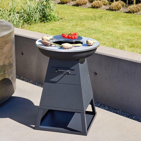 Brasero barbecue Ø59cm noir avec grille de cuisson et espace de rangement - Izalco
