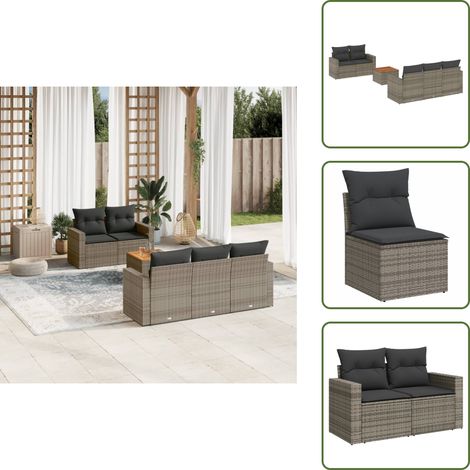 The Living Store 6-tlg. Garten-Sofagarnitur mit Kissen Grau Poly Rattan - Gartentisch (1/5)