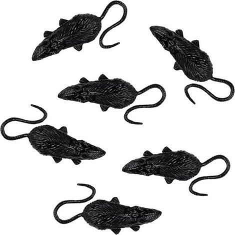 Décoration Halloween - Set de 6 rats en plastique noir BOLAND - 8 X 3 cm - Effrayez vos invités
