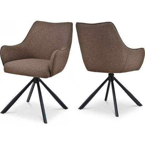 Bon Furni Sillas de Comedor Giratorias 360° con Reposabrazos, Tapizadas en tela marrón moka, juego de 2 (1/5)