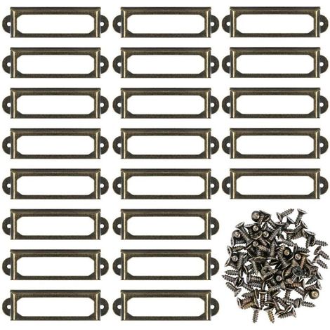 Lot de 50 porte-étiquettes en métal avec vis pour meubles, tiroirs, armoires, cartes, plaques de nom pour bureau, bibliothèque, étagères - Bronze (S-59 x 17 mm) (1/4)