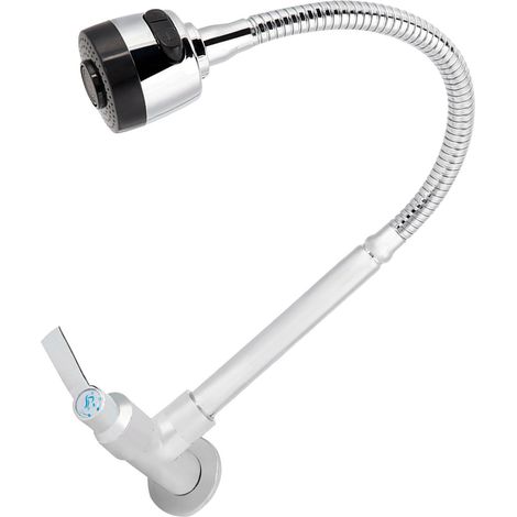 Robinet mural orientable 360° pour cuisine, froid simple, G1/2 pouce, robinet de lavabo, monocommande, métallique chromé (1/5)