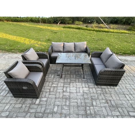Fimous 7-Sitzer Hoher Rücken Polyrattan Sofa Set Gartenmöbel Esstisch Set mit Liegestühle 3-Sitzer Sofa Love Sofa (1/5)