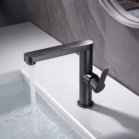 Robinet de Lavabo salle de bain 18.5x20x4 Laiton Sanitaire Noir (1/4)