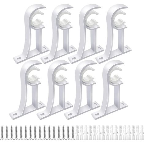 lot de 8 supports de tringle à rideau, alliage d'aluminium, boucle en plastique, diamètre 25 mm à 35 mm, blanc, intérieur et extérieur