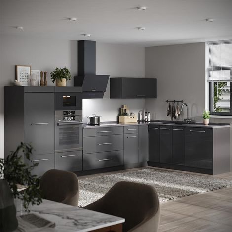 Cucina angolare completa Fame-Line, Antracite lucido/Antracite, 347 x 207 cm senza piano di lavoro, Vicco (1/5)