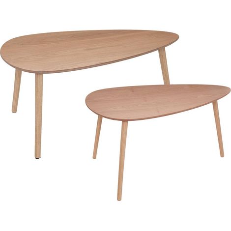 Atmosphera – Lot de 2 tables basses gigognes ovales en MDF et bois de pin – Dimensions S 88x48x41,5cm et M 98x60x51,5cm – Montage facile (1/10)
